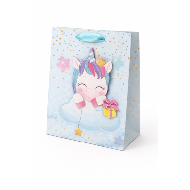 3D dovanų maišelis "Unicorn" melsvas 18 x 23 x 7 cm 3D dovanų maišelis "Unicorn" melsvas 18 x 23 x 7 cm