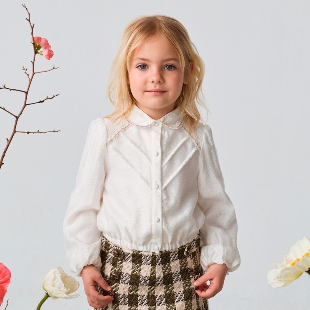 Girls ivory lyocell blouse with gold trim Abel & Lula 5619 4