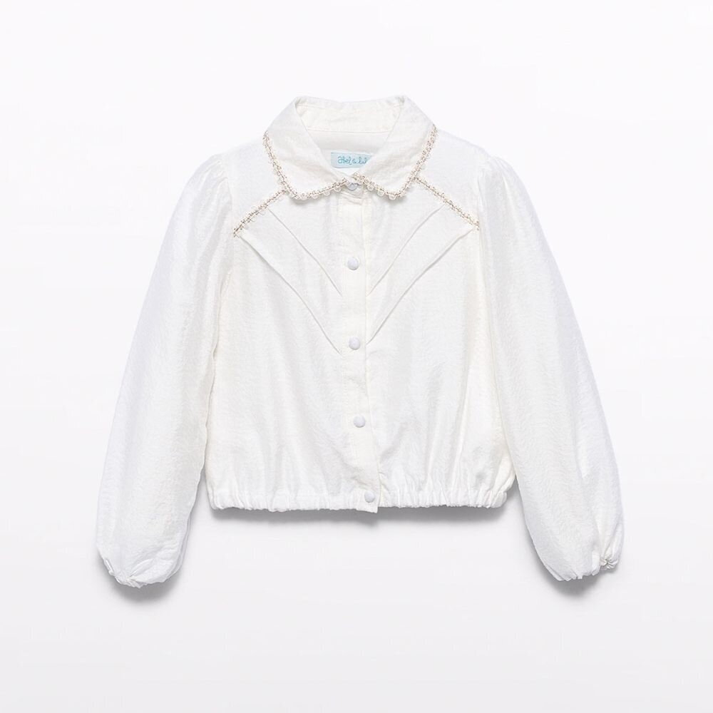 Girls ivory lyocell blouse with gold trim Abel & Lula 5619 1 Girls ivory lyocell blouse with gold trim Abel & Lula 5619 1