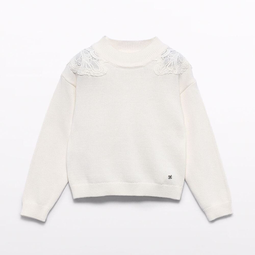 Girls white sweater with guipure detail Abel & Lula 5883 1 Girls white sweater with guipure detail Abel & Lula 5883 1