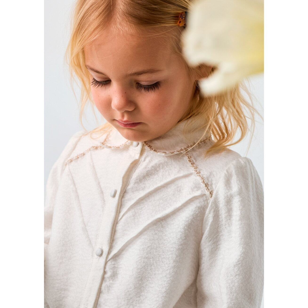 Girls ivory lyocell blouse with gold trim Abel & Lula 5619