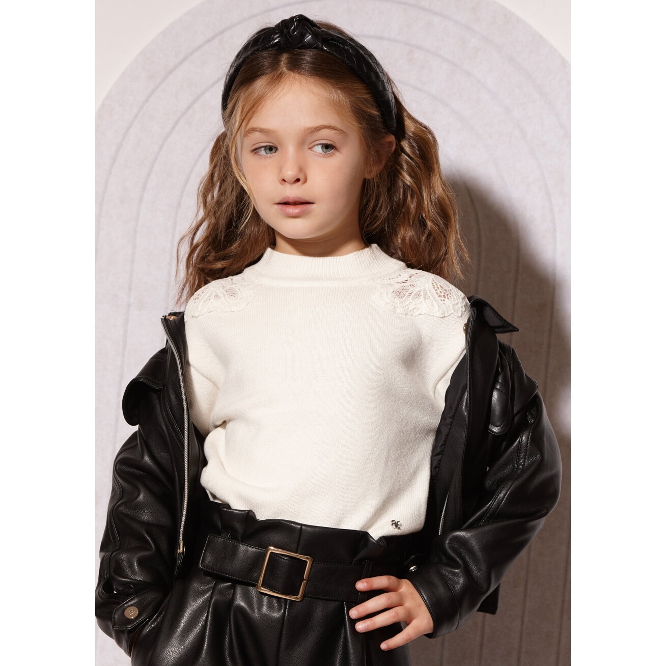 Girls white sweater with guipure detail Abel & Lula 5883 Girls white sweater with guipure detail Abel & Lula 5883