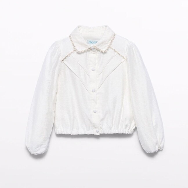 Girls ivory lyocell blouse with gold trim Abel & Lula 5619 1 Girls ivory lyocell blouse with gold trim Abel & Lula 5619 1