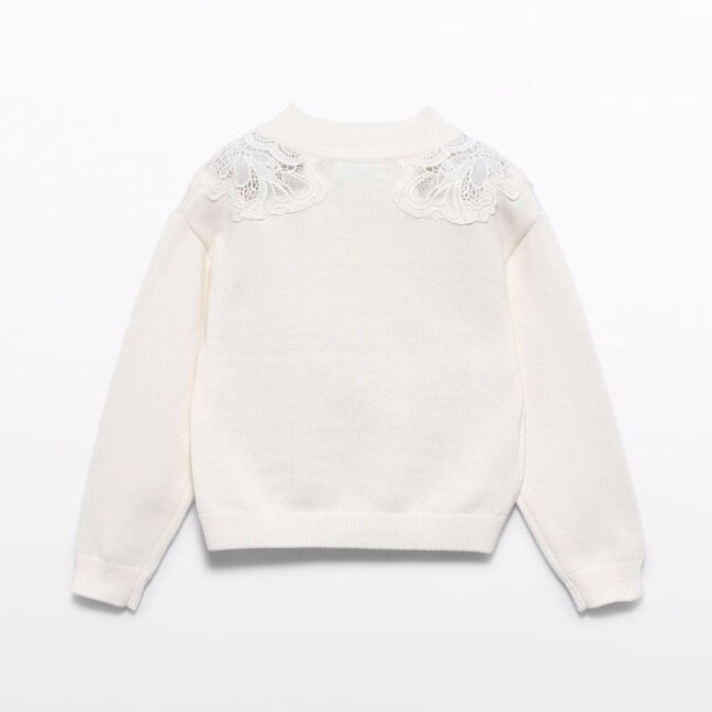 Girls white sweater with guipure detail Abel & Lula 5883 2 Girls white sweater with guipure detail Abel & Lula 5883 2