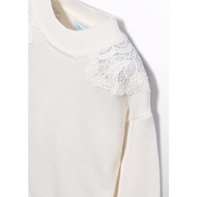 Girls white sweater with guipure detail Abel & Lula 5883 3 Girls white sweater with guipure detail Abel & Lula 5883 3