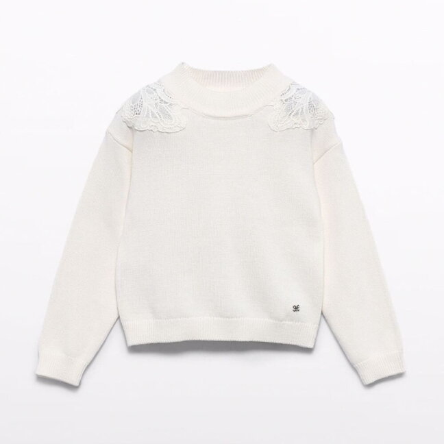 Girls white sweater with guipure detail Abel & Lula 5883 1