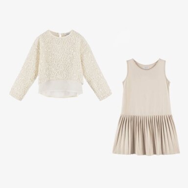 Girls ivory & beige sequin dress set Mayoral 4925 Girls ivory & beige sequin dress set Mayoral 4925