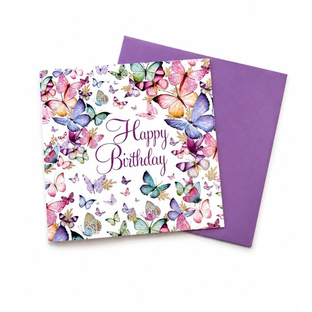 Gimtadienio atvirukas su drugeliais "Happy Birthday"