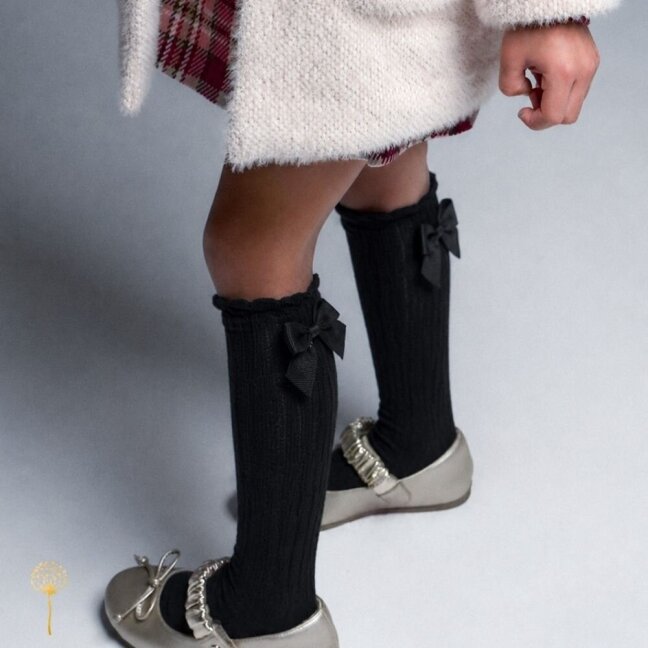 Girls black knee high bow socks Mayoral 10055
