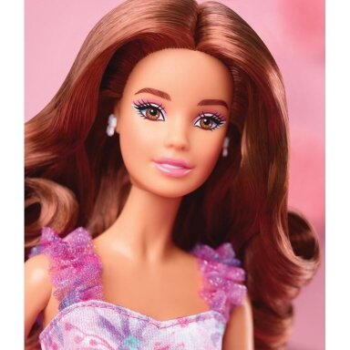 Kolekcinė Barbie lėlė su gėlėta alyvine suknele Kolekcinė Barbie lėlė su gėlėta alyvine suknele