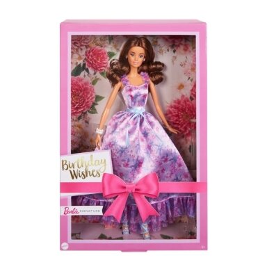 Kolekcinė Barbie lėlė su gėlėta alyvine suknele Kolekcinė Barbie lėlė su gėlėta alyvine suknele
