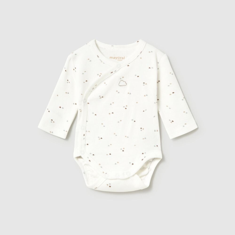 Baby ivory cotton long-sleeve bodysuit with clouds print Mayoral 2702 Baby ivory cotton long-sleeve bodysuit with clouds print Mayoral 2702