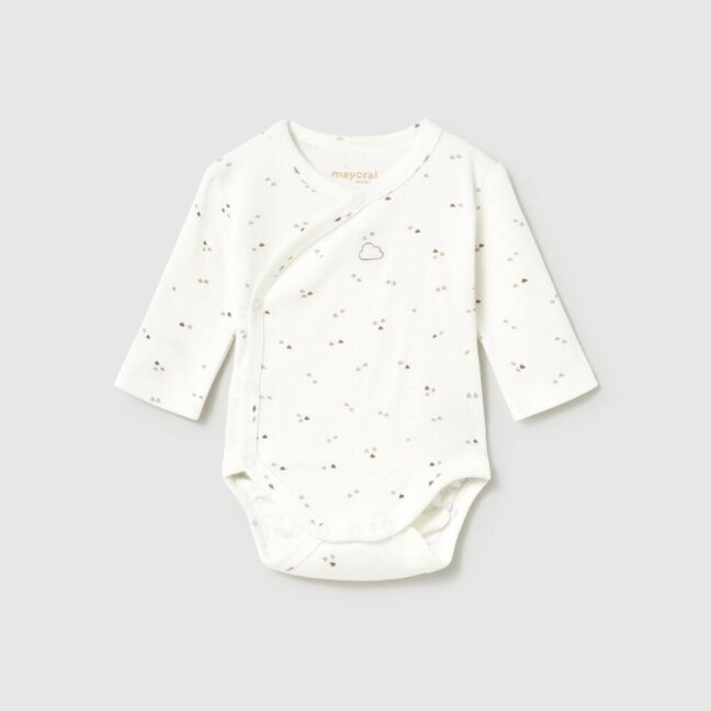 Baby ivory cotton long-sleeve bodysuit with clouds print Mayoral 2702