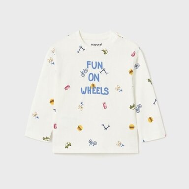 Boys ivory cotton top "Fun on Wheels" Mayoral 2021