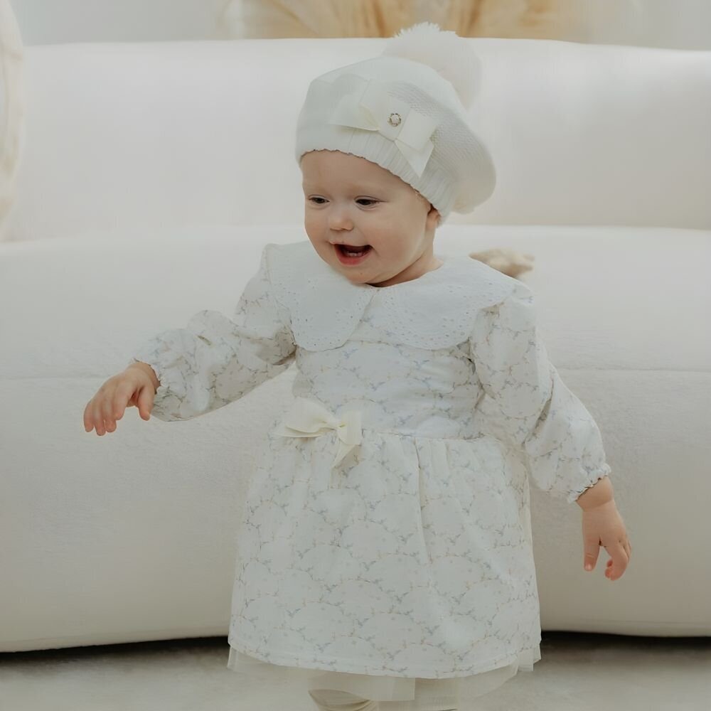 Girls knitted beret with fur pom pom Jamiks Kathrine ivory 2