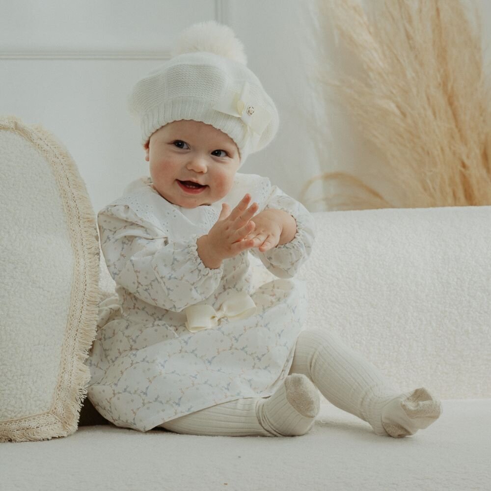Girls knitted beret with fur pom pom Jamiks Kathrine ivory 3