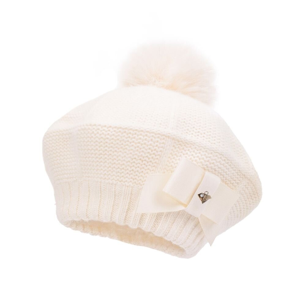 Girls knitted beret with fur pom pom Jamiks Kathrine ivory Girls knitted beret with fur pom pom Jamiks Kathrine ivory
