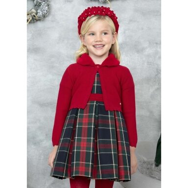 Girls faux fur collar cardigan red Abel & Lula 5851