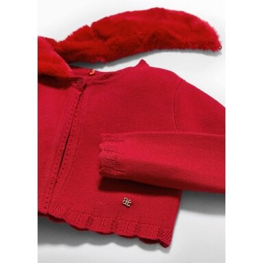 Girls faux fur collar cardigan red Abel & Lula 5851