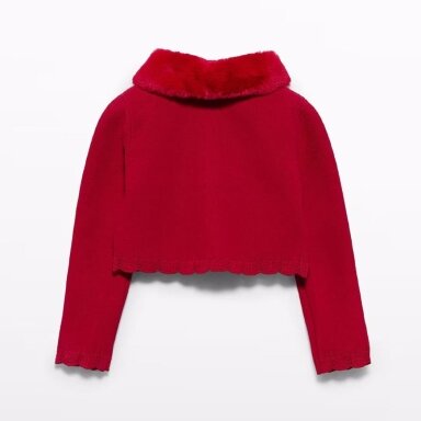 Girls faux fur collar cardigan red Abel & Lula 5851
