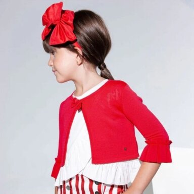 Girls red tricot bow cardigan Abel & Lula 5323 Girls red tricot bow cardigan Abel & Lula 5323