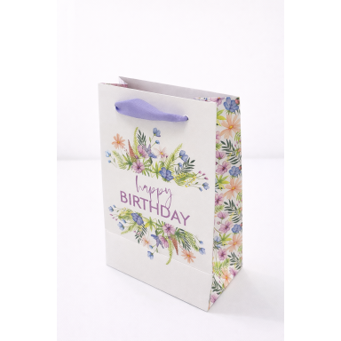 Gėlėtas dovanų maišelis "Happy Birthday" 12 x 20 x 9 cm Gėlėtas dovanų maišelis "Happy Birthday" 12 x 20 x 9 cm