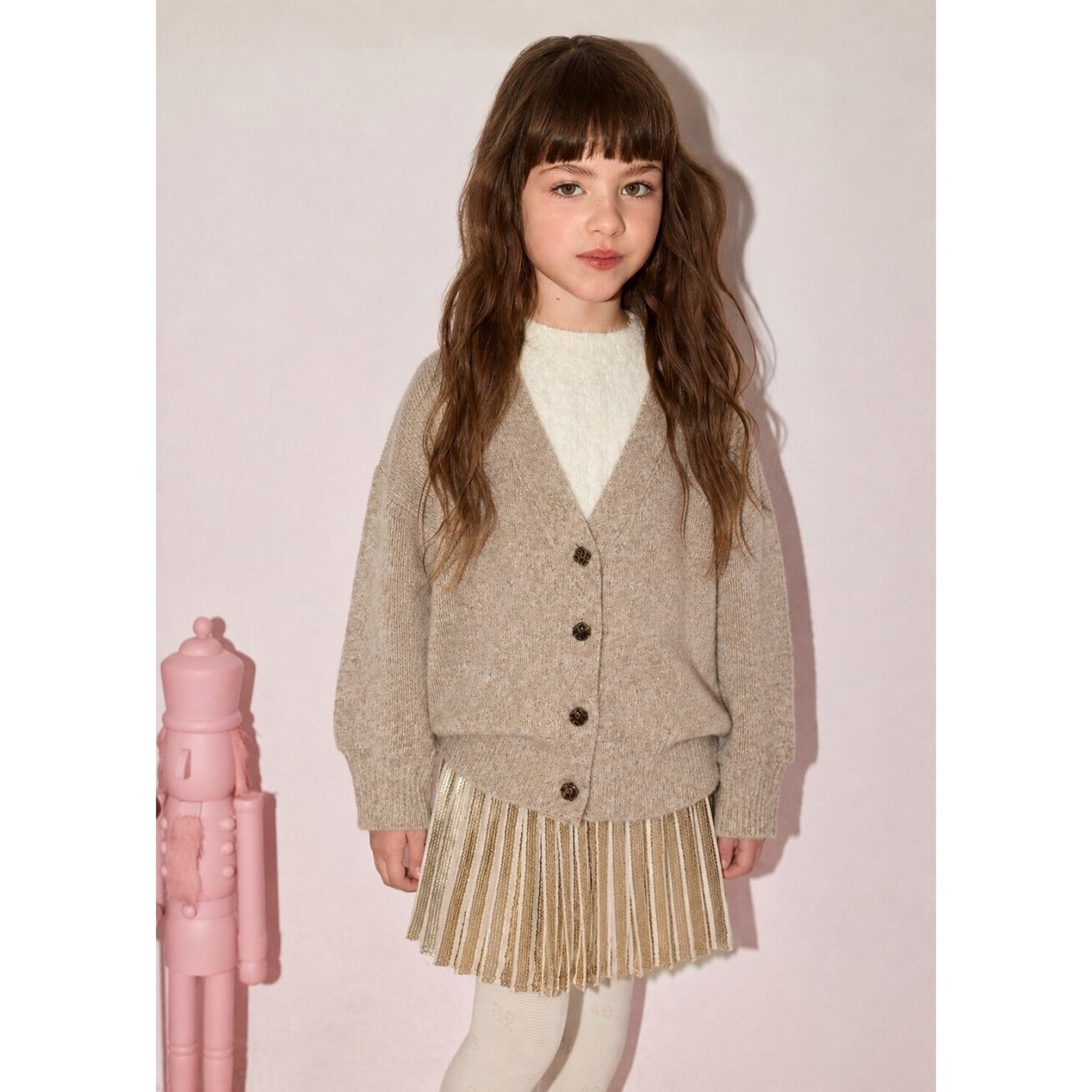 Girls beige oversize cardigan Abel & Lula 5885 3